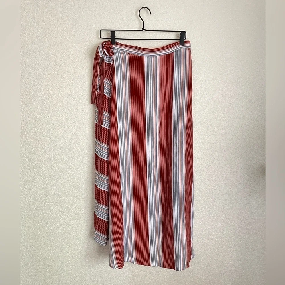 Lavender Field Striped Wrap Midi Skirt S Rust Black